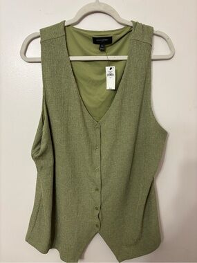 Banana Republic Olive Green Sleeveless V-Neck Button Front Vest